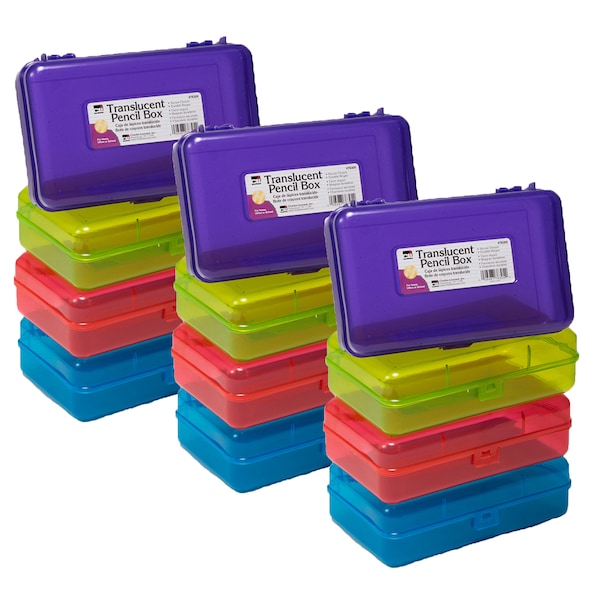 Charles Leonard Translucent Pencil Boxes, Assorted Colors, PK12 76305 - main